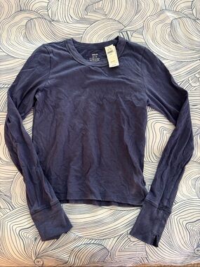 aerie Long Sleeve Crewneck Top - Navy Blue Size XS